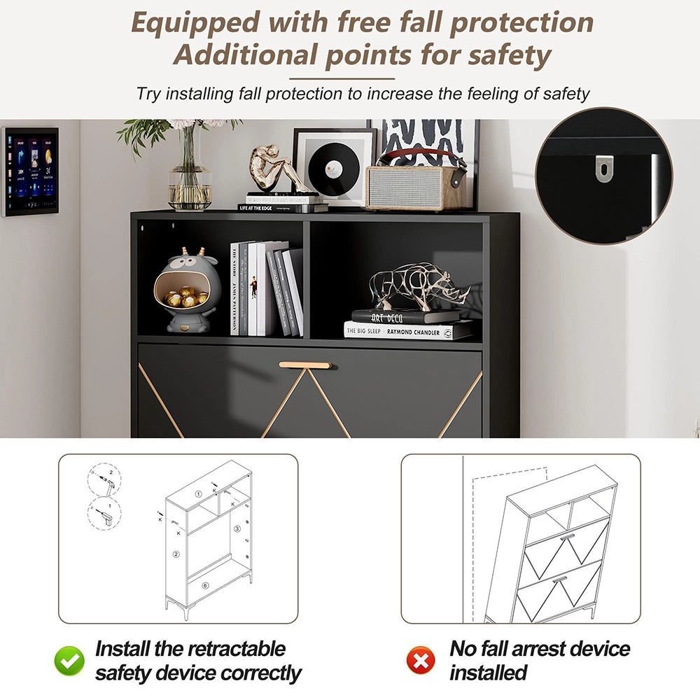Armadio porta scarpe 2 ante 80x25x117 cm - Xylo - 4 scomparti, 2 ripiani aperti, piedi rialzati, MDF e metallo