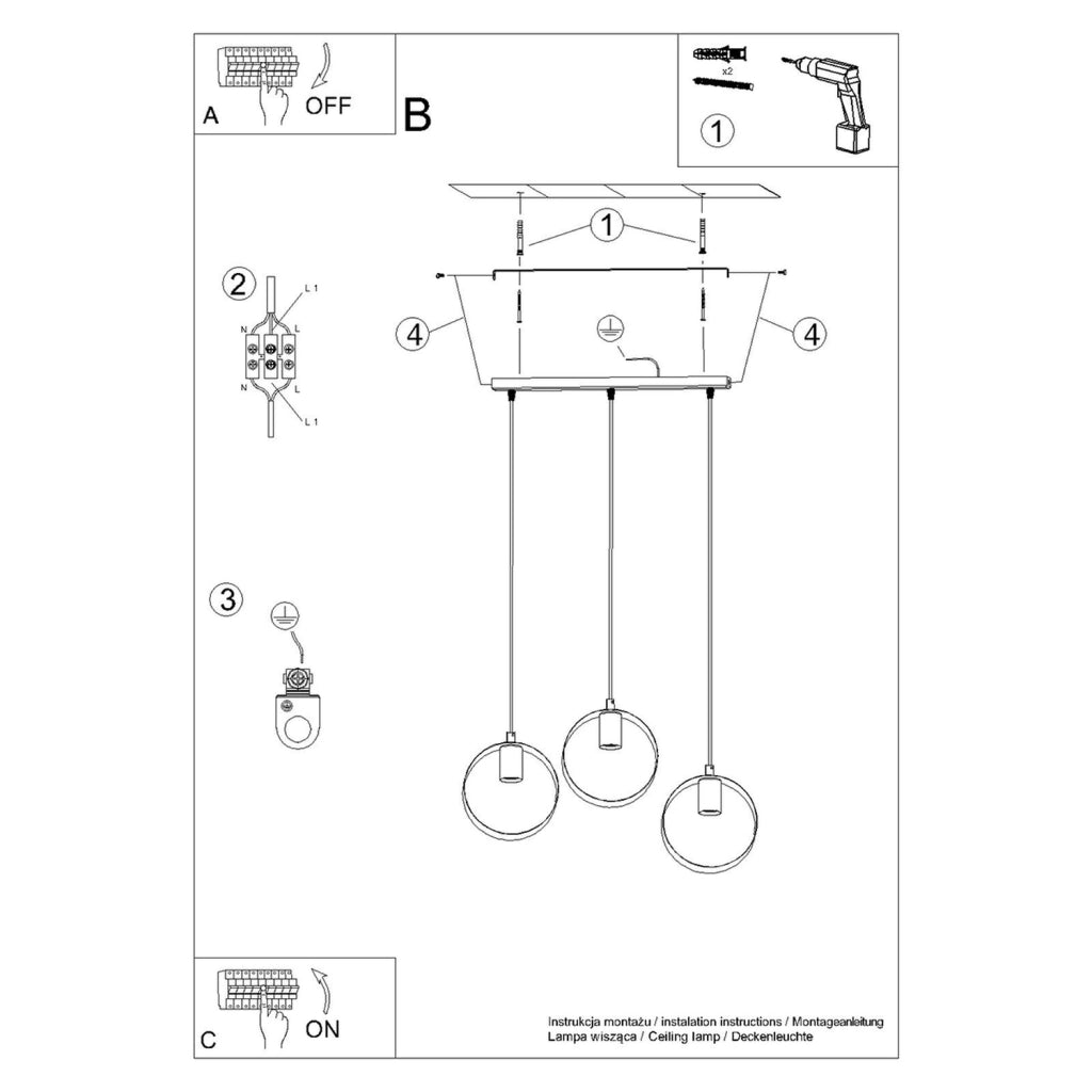Pure Lume LOFTEN lampadario anello bianco metallo 3xE27