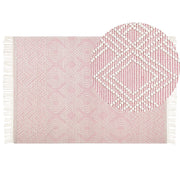 Tappeto in lana rosa pastello bianco 160 x 230 cm con motivo geometrico nappe soggiorno camera da letto