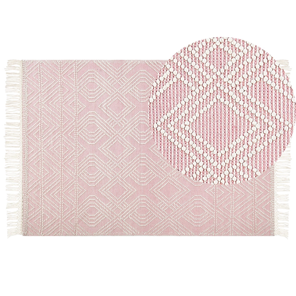 Tappeto in lana rosa pastello bianco 160 x 230 cm con motivo geometrico nappe soggiorno camera da letto