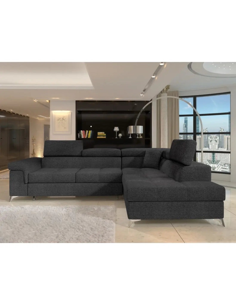 Divano letto ad angolo PALAZZO 4 posti grigio scuro - angolo destro con 1 cuscino