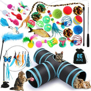 Set di gioco interattivo per gatti - 39 pezzi composto da tunnel per gatti, palline, velette, peluche e topolini da gioco