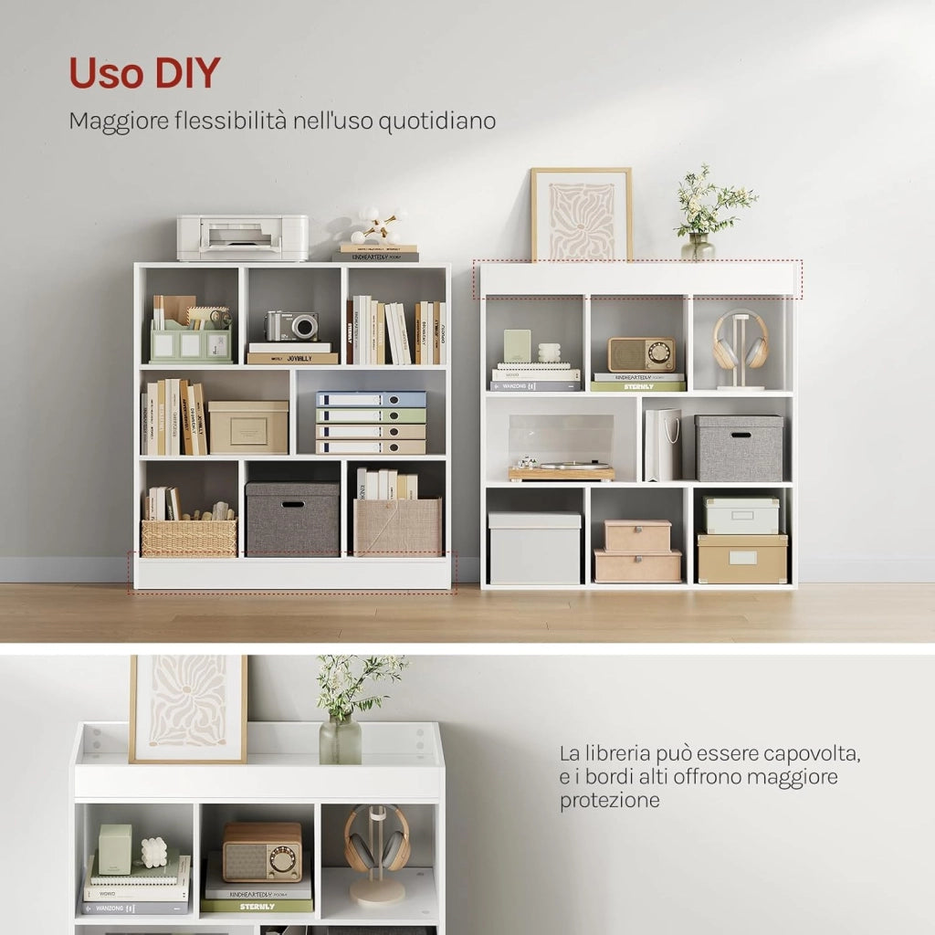 Libreria Scaffale Espositore Bianca con 3 Ripiani Mobiletto in Legno 8 Cubi Aperti Armadio da Esposizione per Soggiorno Ufficio e Cameretta 98X30X100cm SK021cm