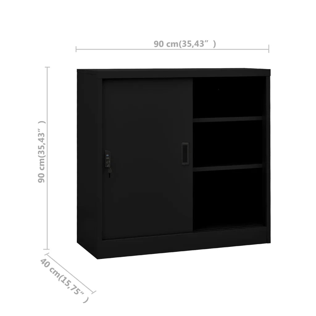 Armadio da ufficio con anta scorrevole 90 x 40 x 90 cm robusto e sicuro design moderno in acciaio nero 02_0046812