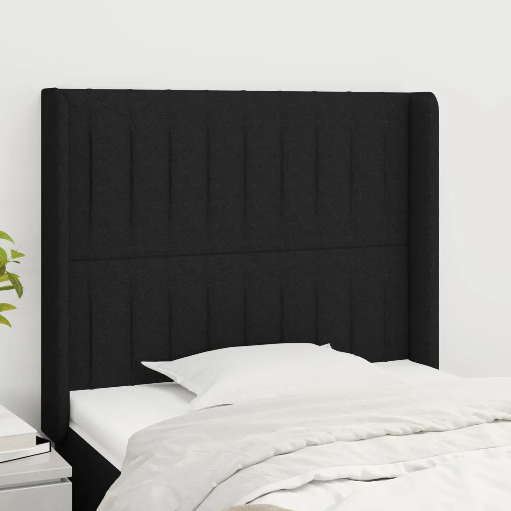 Testiera | Testata ad Orecchio Nera 93x16x118/128 cm in Tessuto