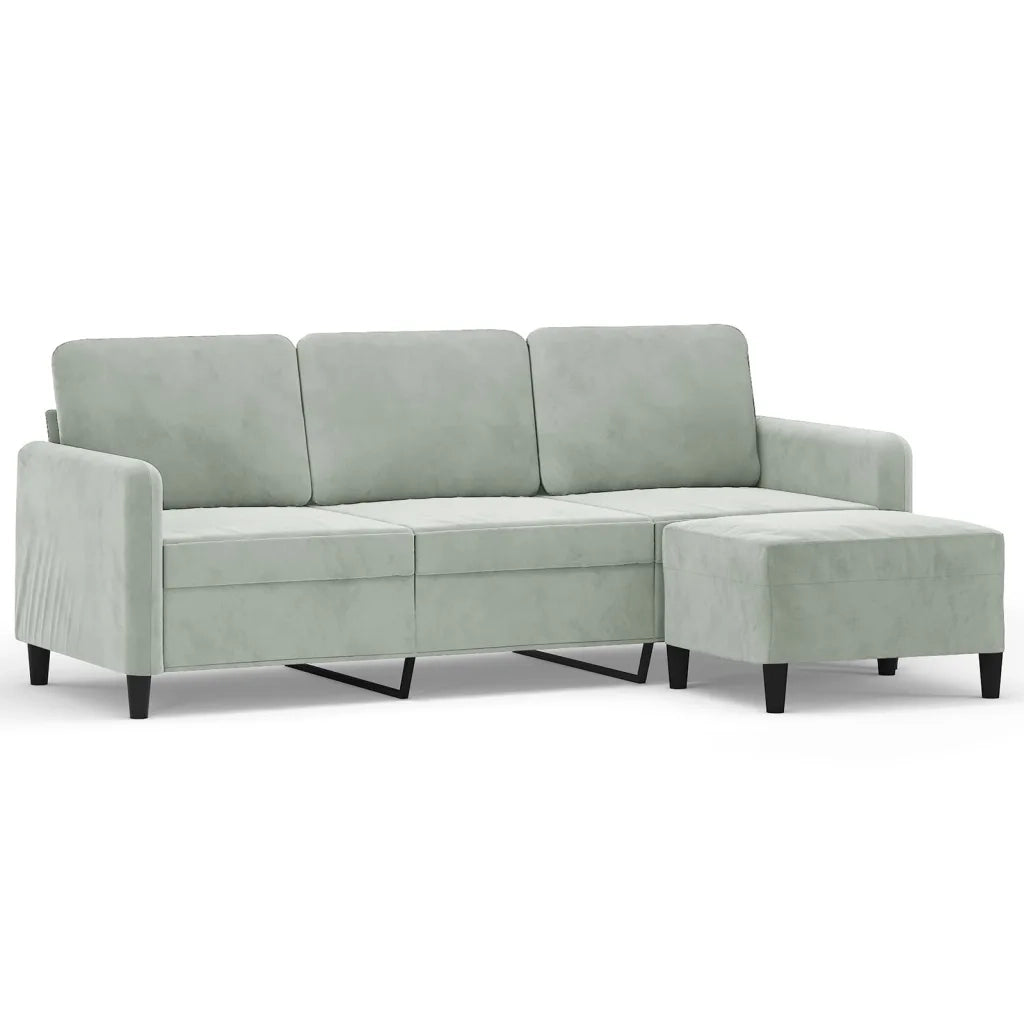 Divano a 3 Posti con Poggiapiedi-Sofa 3 Posti con Poggiapiedi Grigio Chiaro 180cm in Velluto 313806