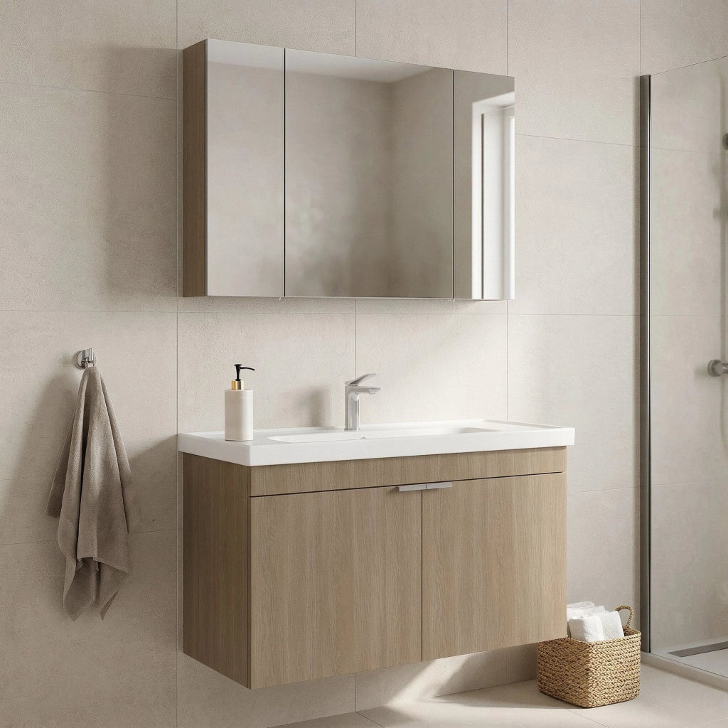 Set mobile lavabo con specchio (2 pezzi) "Desna 100" - 100 x 45 x 58 cm - Rovere