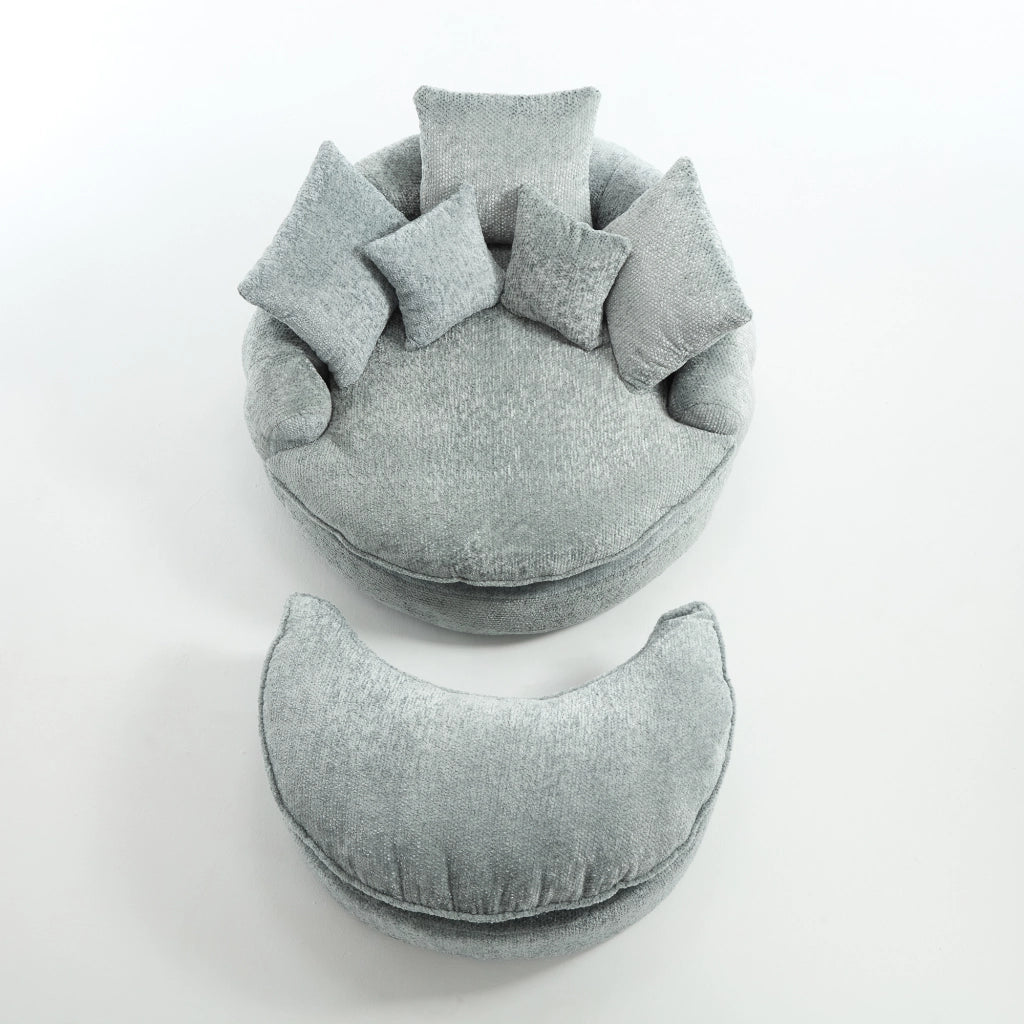 Poltrona lounge modulare con braccioli doppi e cuscini in poliestere blu grigio