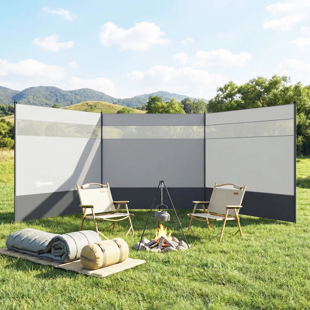Protezione Vento con Finestra e Borsa Trasporto ¨C Zephmum ¨C Grigio 440x140cm