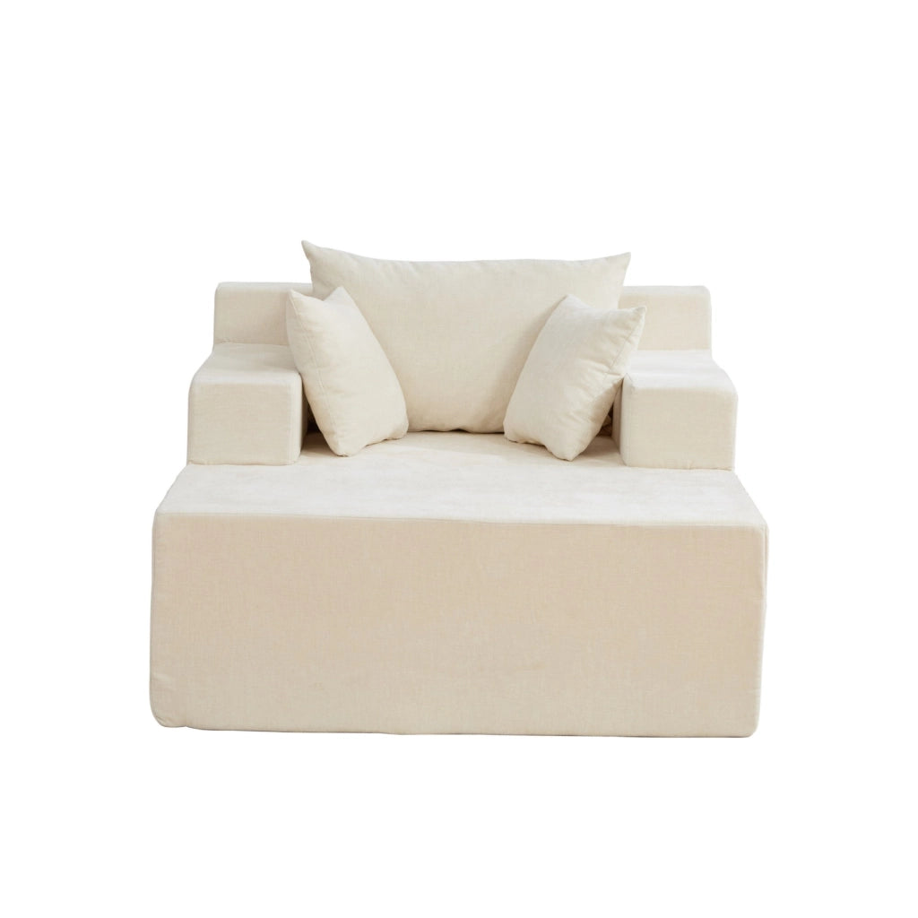 Divano con chaise longue in ciniglia beige