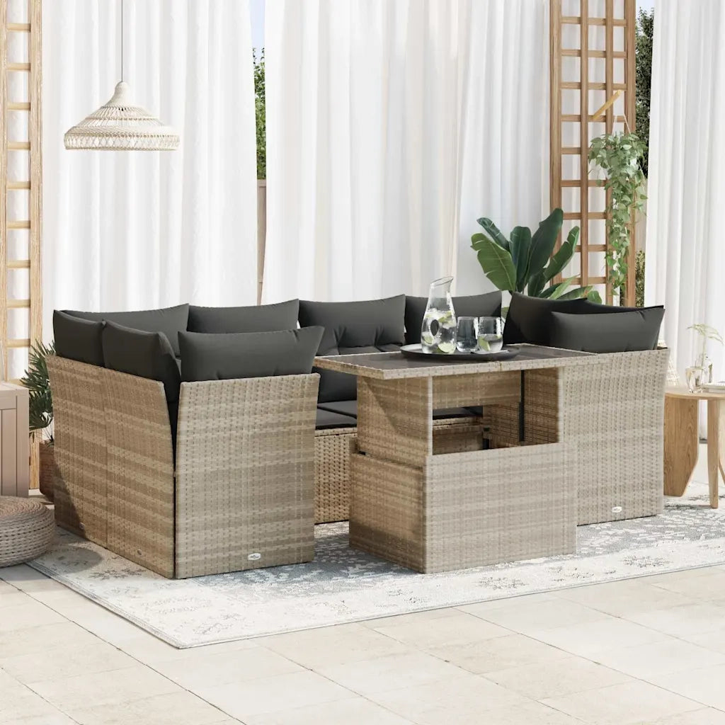 Set Divani da Giardino 7pz con Cuscini Grigio Chiaro Polyrattan