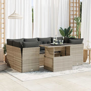 Set Divani da Giardino 7pz con Cuscini Grigio Chiaro Polyrattan