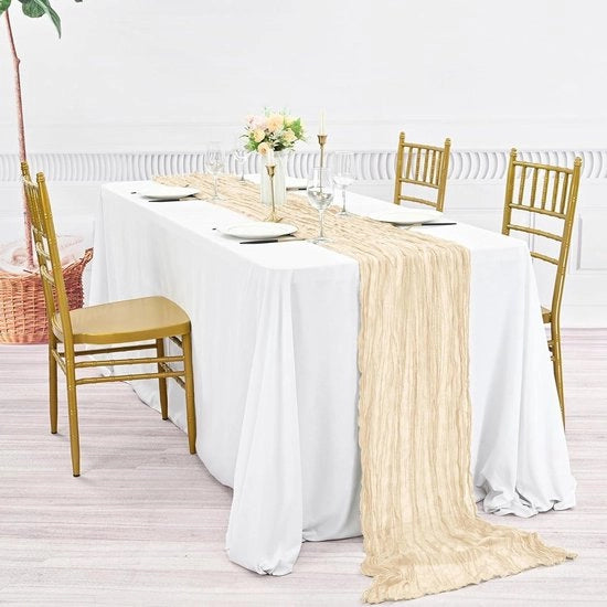 Set di tovaglie da tavola - 90 x 300 cm beige - stoffe boho rustiche - decorazione da tavola per matrimoni e feste di nozze