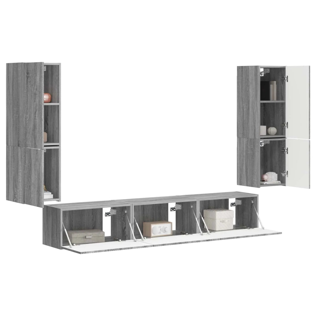 Set mobile TV 4 pz-Credenza per TV Grigio Sonoma Legno multistrato 814548