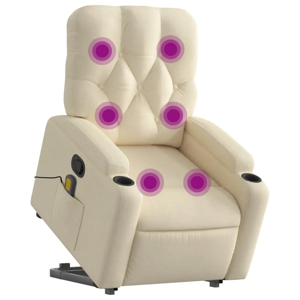 Poltrona Alzapersona Massaggiante Reclinabile Crema in Tessuto 3204731