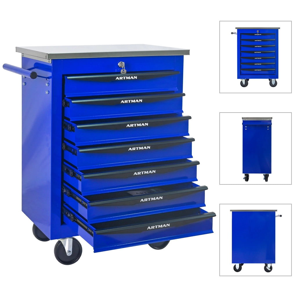 Mobile contenitore con 7 cassetti e ruote con chiusura a chiave per garage; officina e magazzino