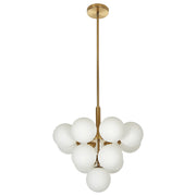 Lampadario a 13 luci di vetro bianco con paralumi a globo in ottone soggiorno salotto glamour