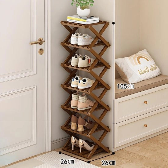 Organizzatore per scarpe in bambù - pieghevole - sottile - 7 strati - portatile - spazievitore