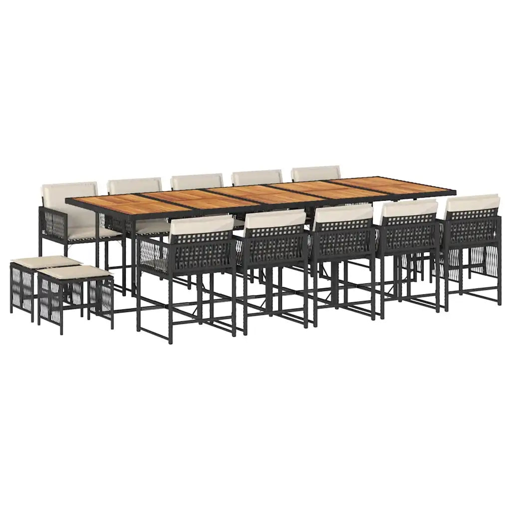 Set da Pranzo da Giardino 15 pz con Cuscini Nero in Polyrattan 3211539