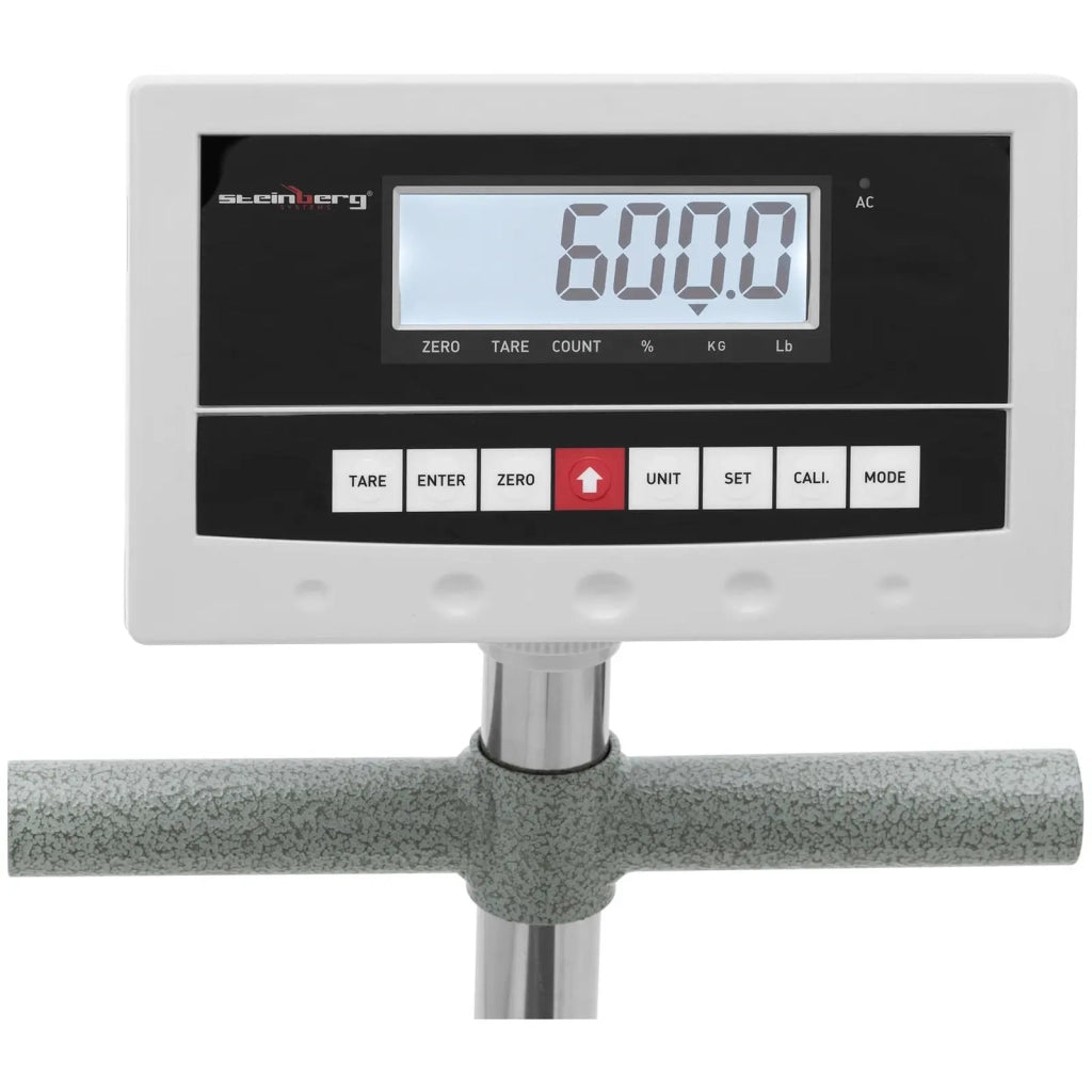 Bilancia a piattaforma professionale industriale peso pacchi 600 kg / 0,1 kg 50 x 60 cm con ruote kg/lb acciaio inox 14_0008372
