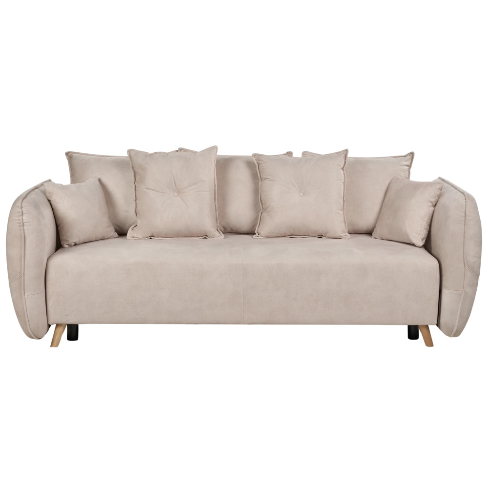 Divano letto 2 posti Beige Chiaro Poliestere Velluto Tessuto Contenitore Cuscini aggiuntivi Sfoderabili Soggiorno Camera da Letto