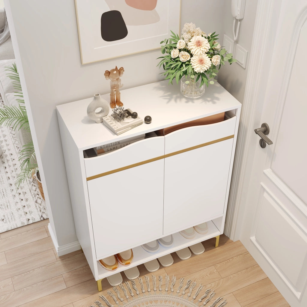 Armadietto per scarpe moderno con LED 16 colori - Zephmum- 80¡Á35¡Á105 cm - Bianco - Con cassetti e ripiani