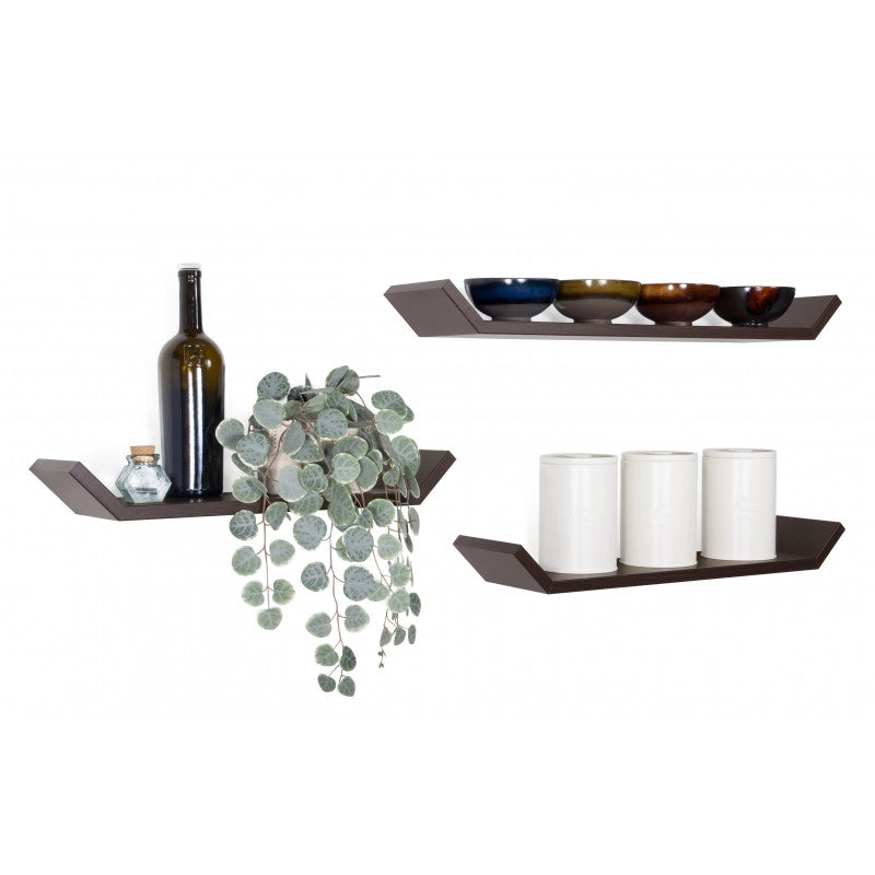 Set di 3 Mensole da Muro Barchetta, Mensola Cameretta e da Parete, Wengè, 71x7x15,5 cm, 61x7x15,5 cm e 51x7x15,5 cm - Barchetta