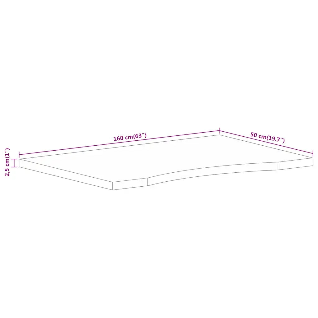 Piano Scrivania con Curva 160x50x2,5cm Massello Grezzo di Mango