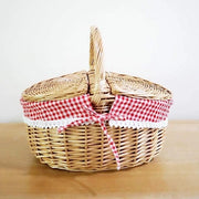 Borsa da Picnic in Rattan con Coperchio e Maniglia - Elegante Contenitore da Viaggio per Picnic e Regali