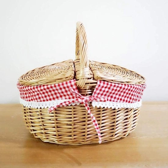 Borsa da Picnic in Rattan con Coperchio e Maniglia - Elegante Contenitore da Viaggio per Picnic e Regali