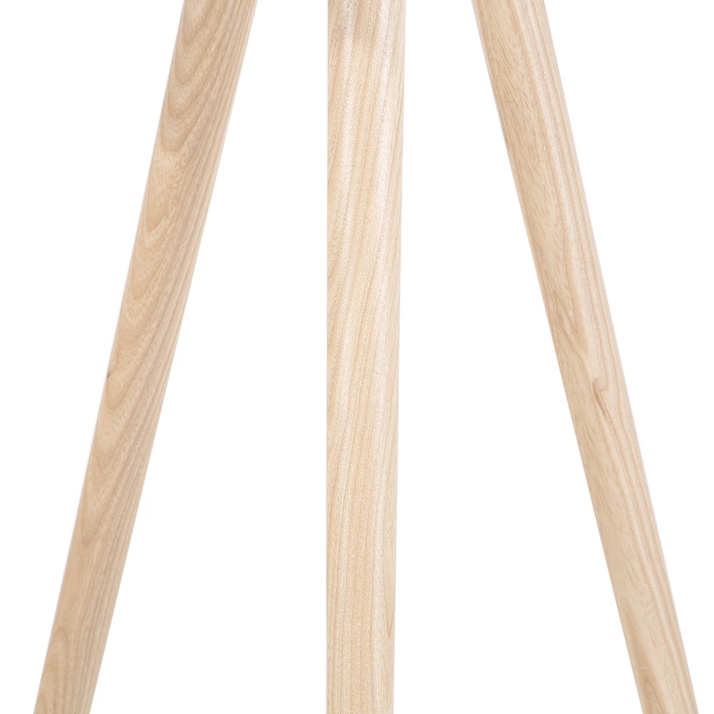 Lampada da Terra Policotone Grigio 142H cm Rovere Legno Chiaro Gambe Treppiede Paralume Tamburo Moderno