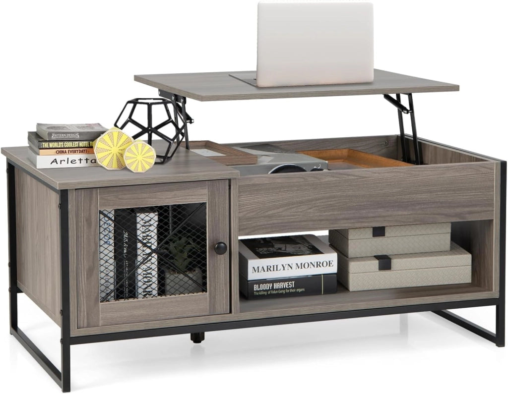 Tavolino da caffè con piano regolabile in altezza, tavolo da soggiorno allungabile con spazio nascosto, tavolo da tè a 2 ante, tavolino multifunzione in legno naturale, 106 x 55 x 44 cm