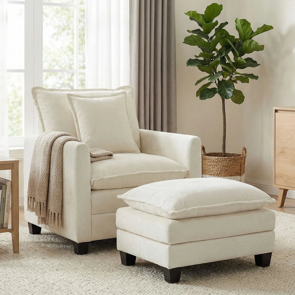 Poltrona con poggiapiedi ¨C zephmum ¨C crema 85x128x86