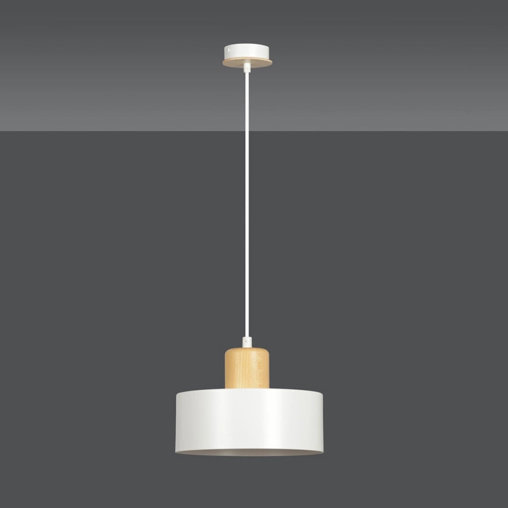 Lampada a sospensione TORIN in acciaio bianco e legno
