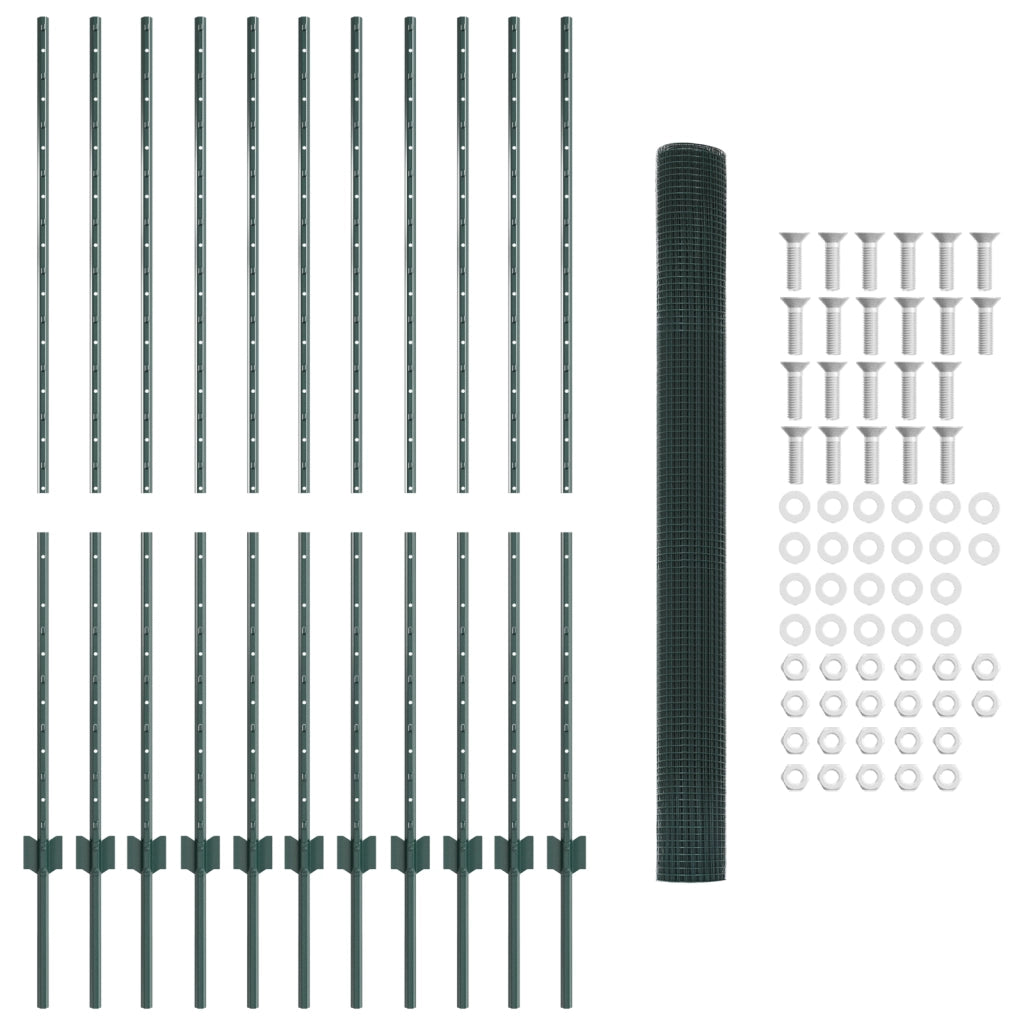 Recinzione in Filo Saldato con 11 Post U Verde 1.4x25 m Acciaio