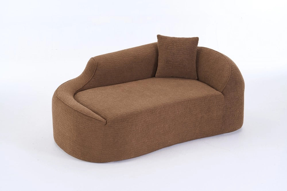 Divano letto due posti con chaise longue ¨C Minimal ¨C tessuto chenille colore caramello con 1 cuscino