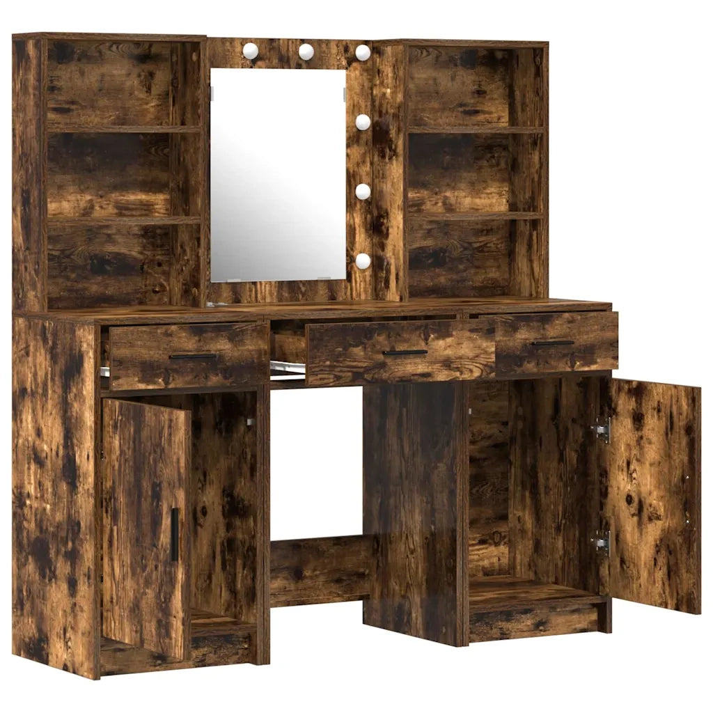 Set da tavolo da trucco con LED con cassetto 3 pcs Rovere fumé 3334294