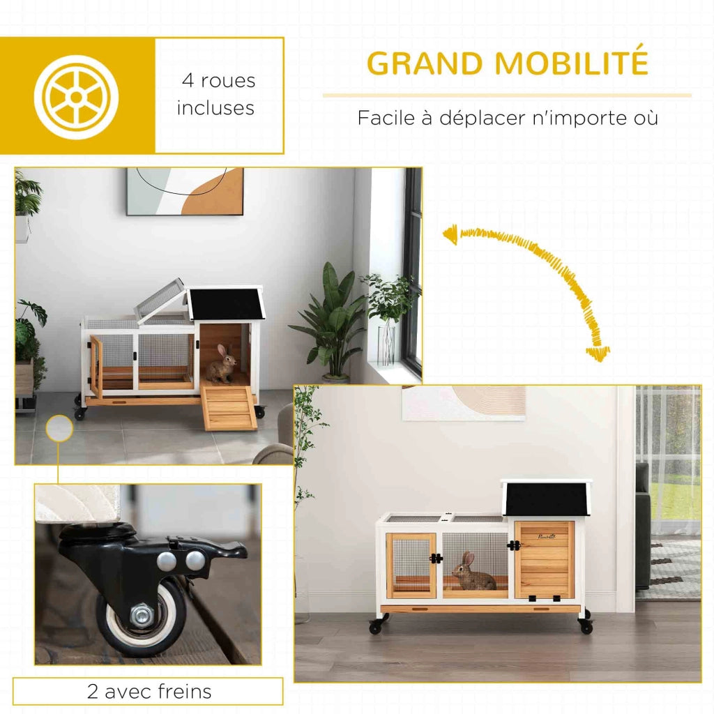 Gabbia per conigli con ruote ¨C Xylo ¨C legno massello giallo 108x58x73,5cm 2 porte