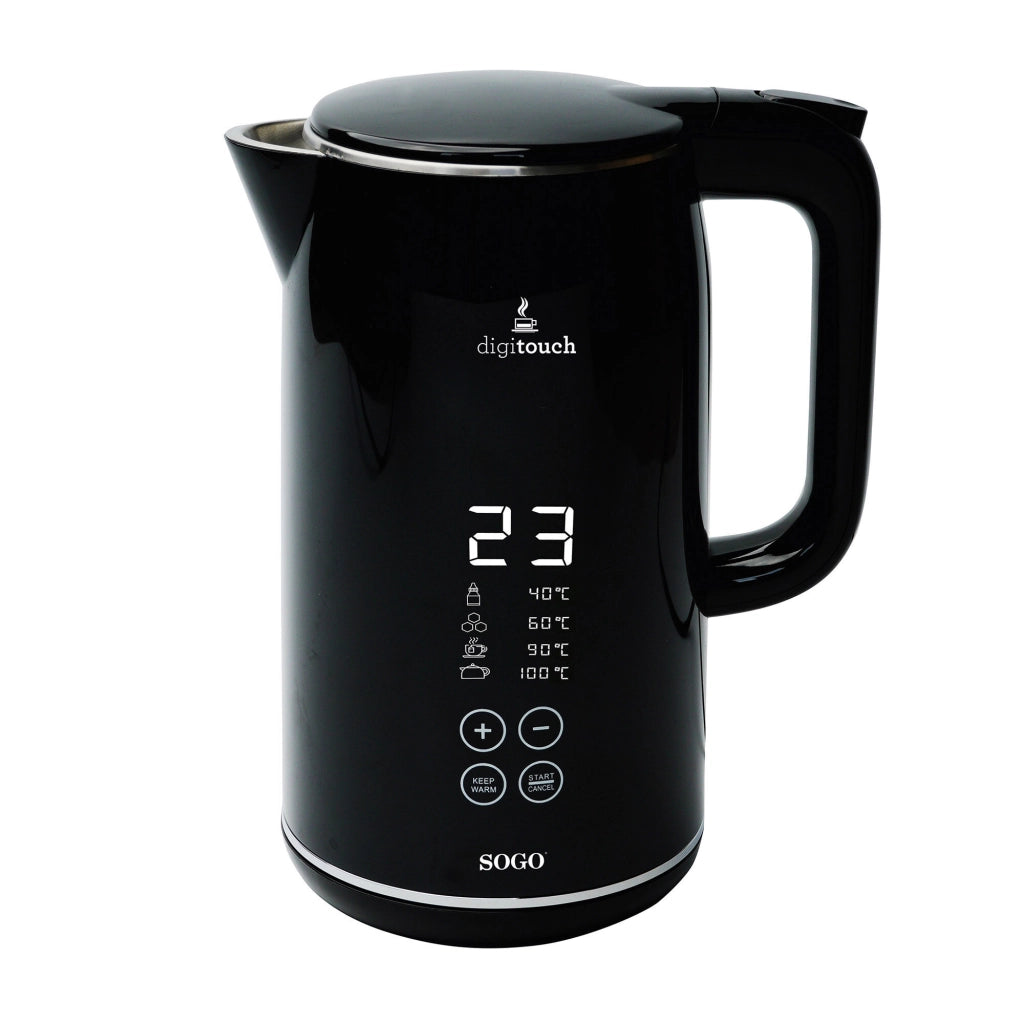 Bollitore elettrico 1,7L con display LED touch, controllo temperatura e doppia parete acciaio inox 2200W - Sogo