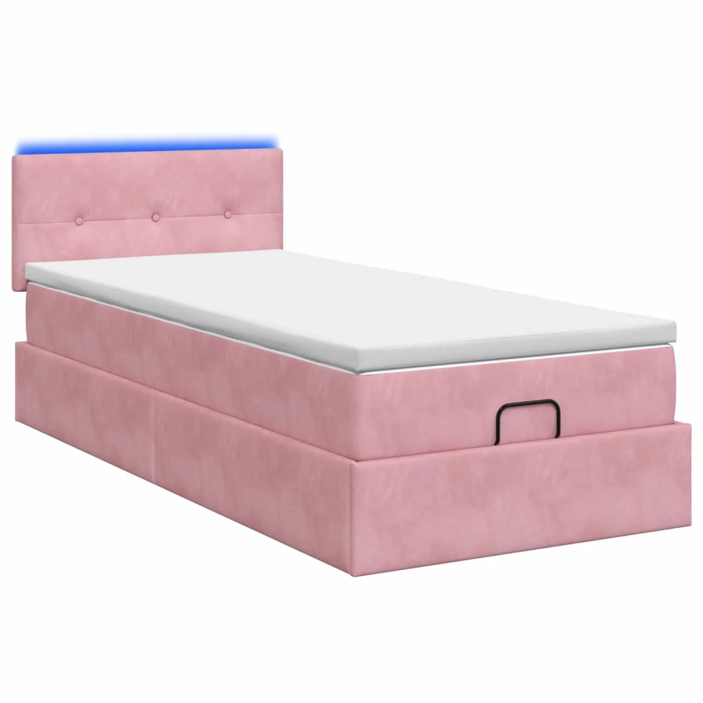 Letto Ottomano con Materasso e LED Rosa 100 x 200 cm Velluto 3457124