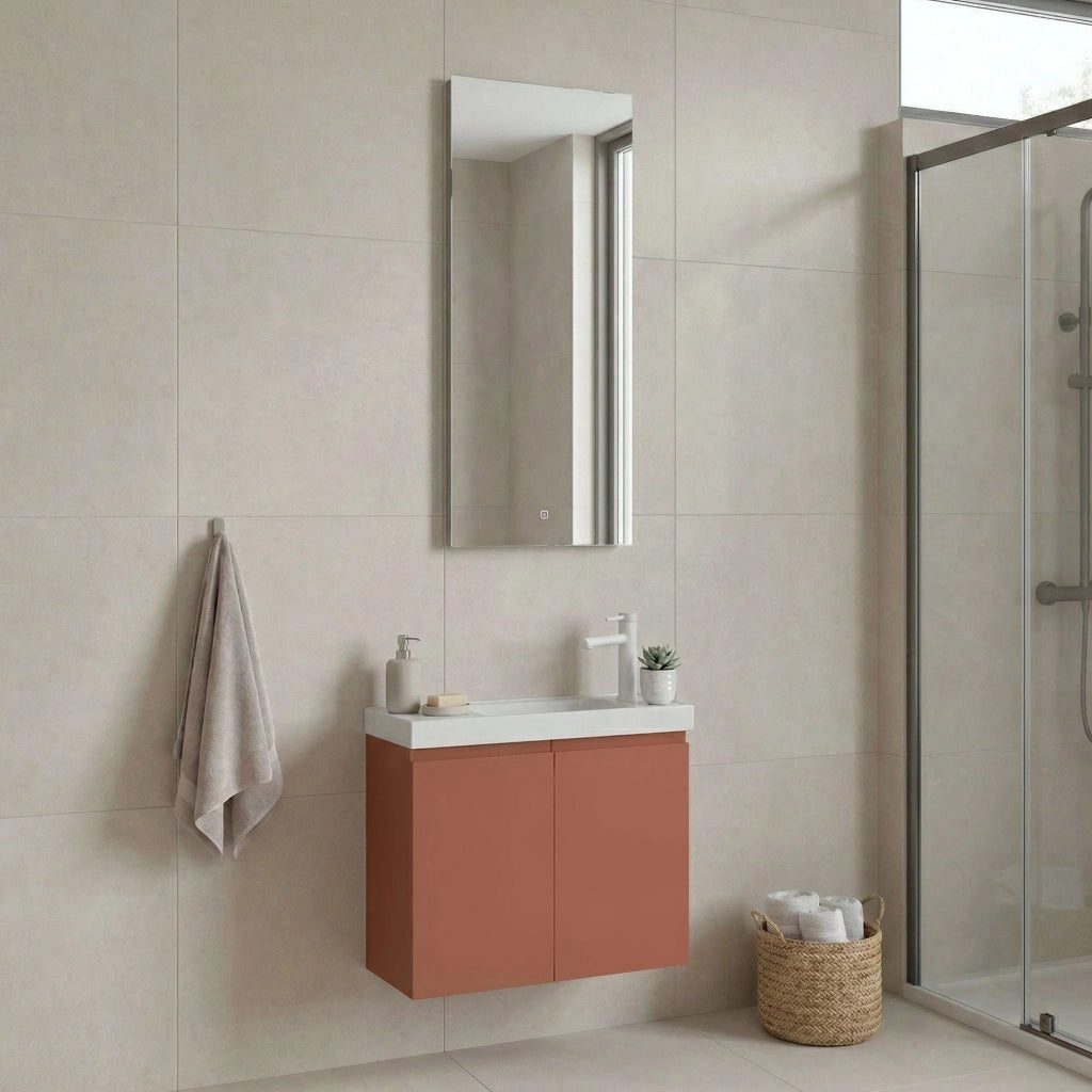 Set mobile lavabo con specchio (2 pezzi) "Ferla 60" - 60 x 22 x 50 cm - Cinnamon opaco
