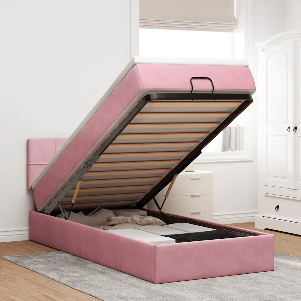 vidaXL Pouf Letto con Materasso e LED Rosa 80x200cm in Velluto