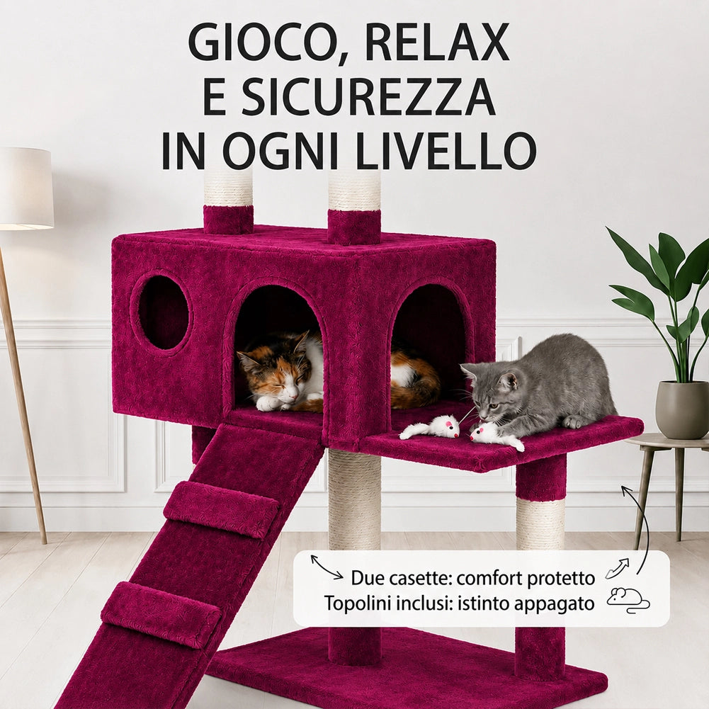 Tiragraffi per Gatti Albero Sisal Parco Giochi Gatto Tira Graffi 170cm Rosso Vin