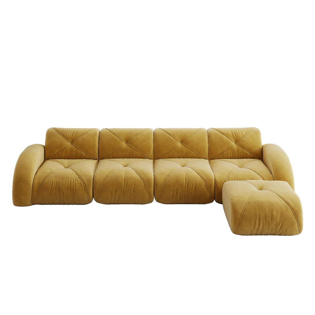 Divano modulare a L - Zephmum- 4 posti, giallo, antiscivolo, senza montaggio