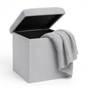 Pouf Pieghevole in Velluto Grigio 38x38x38 cm Salvaspazio con Coperchio Design Moderno