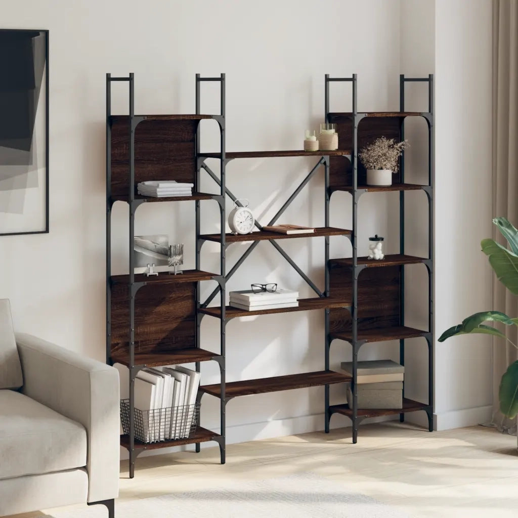 Libreria-Scaffale per Libri-Mobile di Stoccaggio Rovere Marrone 155,5x24x166,5 cm in Legno Multistrato