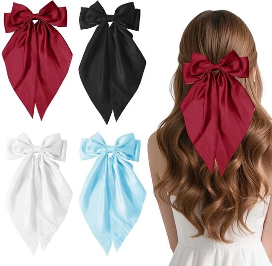 4 grandi fascette di chiffon, spille per capelli eleganti con cinturino lungo in stile francese per donne e ragazze, accessori per capelli vintage per matrimoni e uso quotidiano