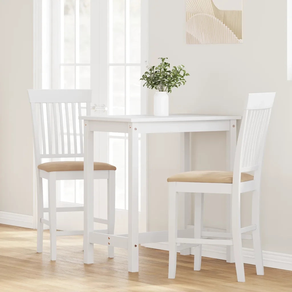vidaXL Sgabelli da Bar con Cuscini 2 pz Bianco Legno Massello di Hevea