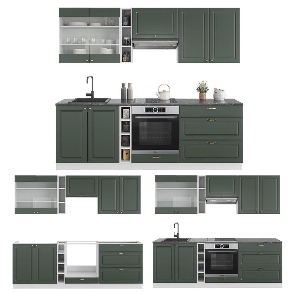 Cucina componibile Fame-Line Verde-oro rustico/Bianco 235 cm, PL Marmo Vicco