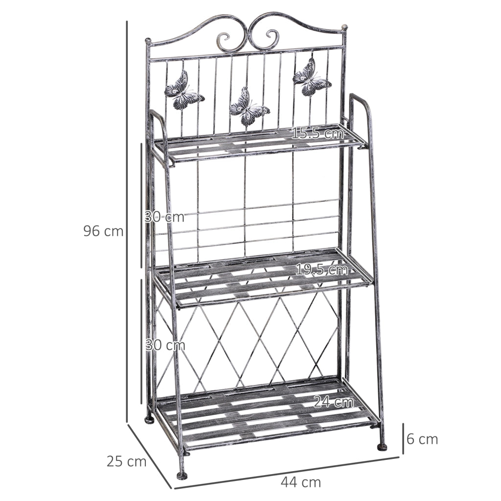 Scaffale Fioriera 3 Ripiani Pieghevole da Giardino Balcone Argento